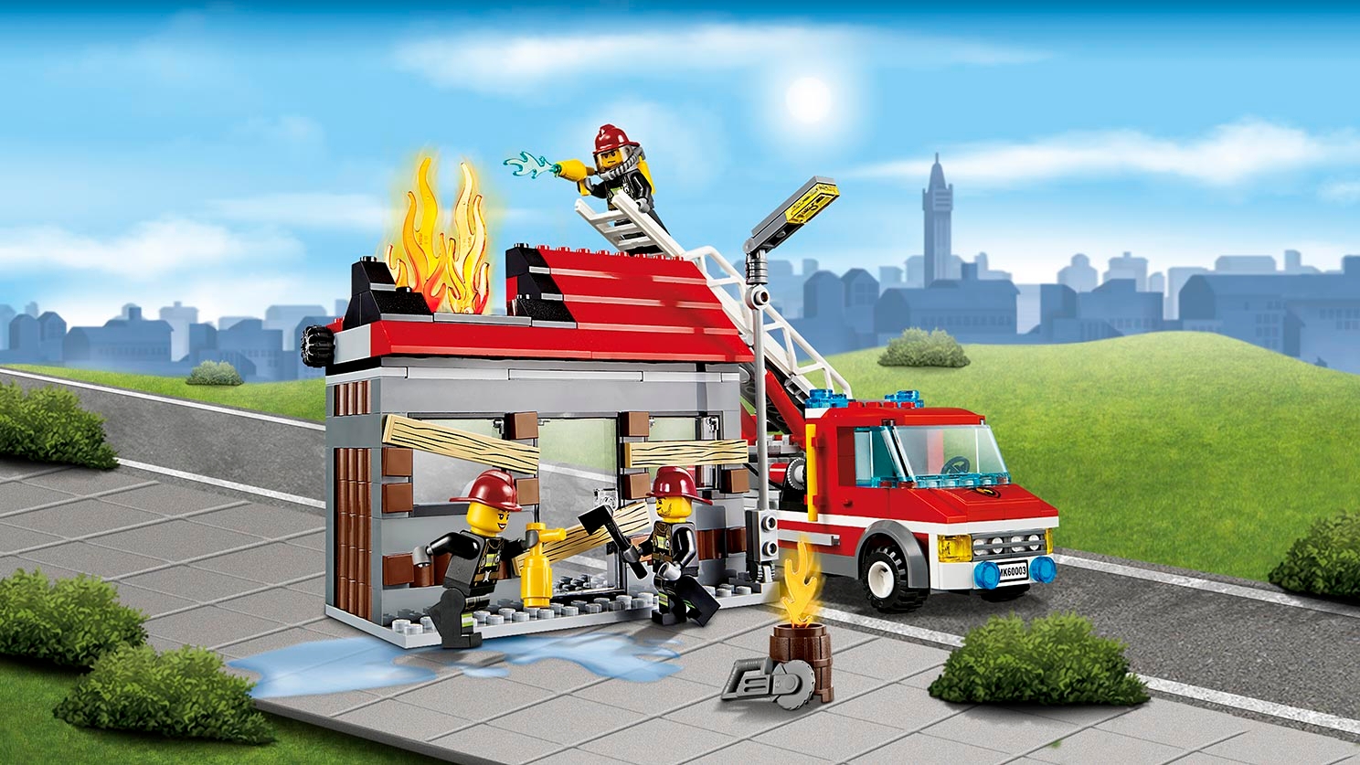 Camion De Pompiers Lego City Avec Pompier Et Bouche D'incendie En  Arrière-plan Ia Générative