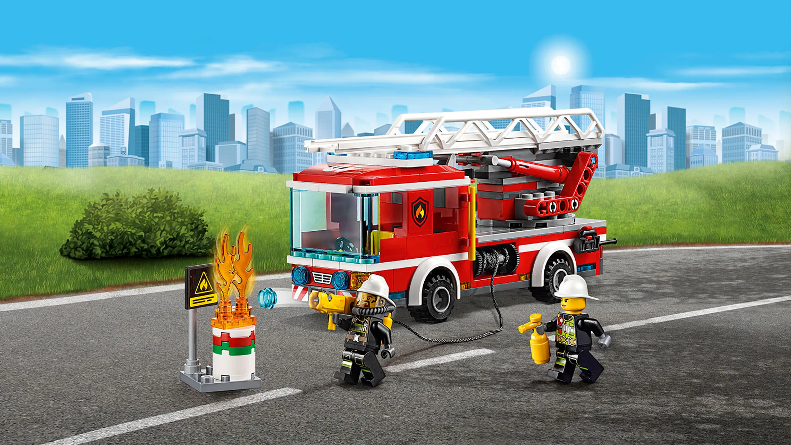 LEGO City Feuerwehrfahrzeug mit Minifiguren  – Feuerwehrfahrzeug mit fahrbarer Leiter 60107