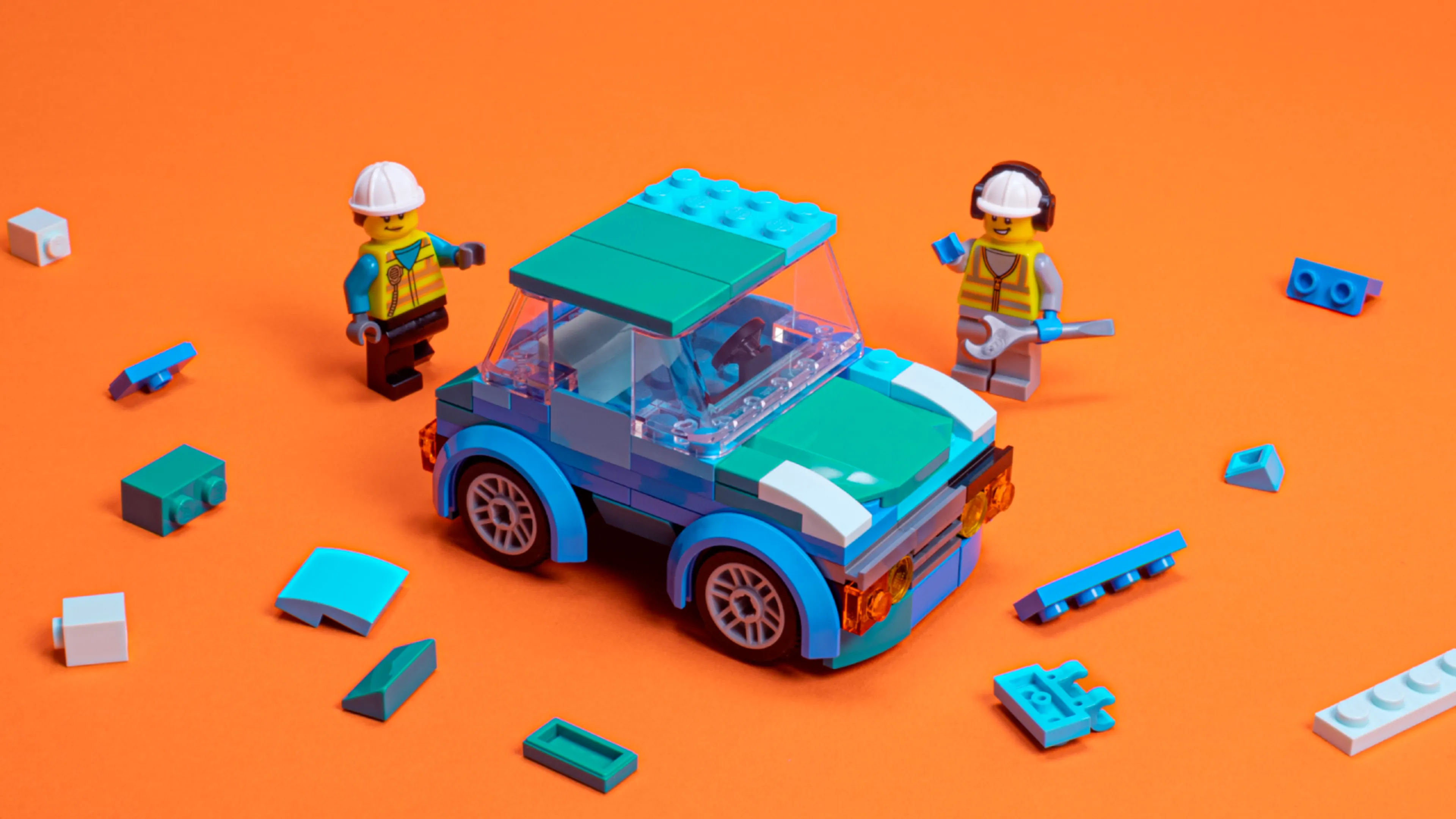 Minifigures with a LEGO car build