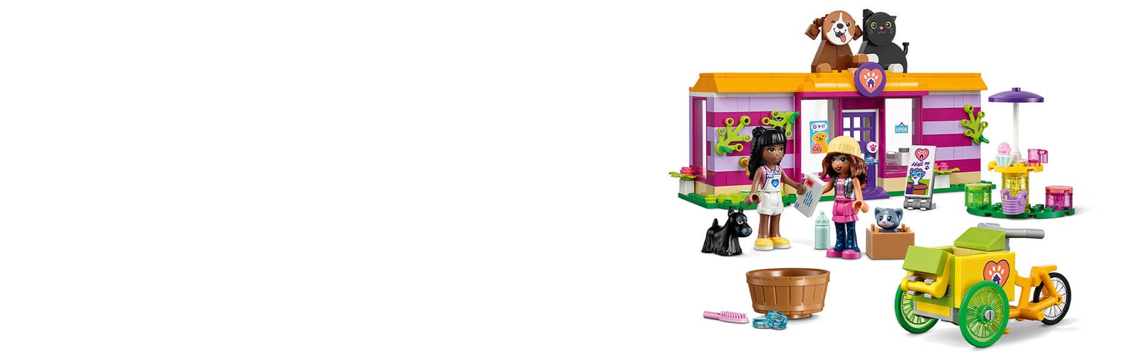 LEGO 41694 Friends Le Café D'Adoption Des Animaux, Jouet Avec les  Mini-Poupées Olivia et Priyanka Pour 6 Ans et Plus, Idée Cadeau