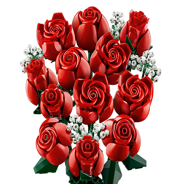 MOC LEGO® fleurs rouges, jaunes et roses dans un pot de fleurs