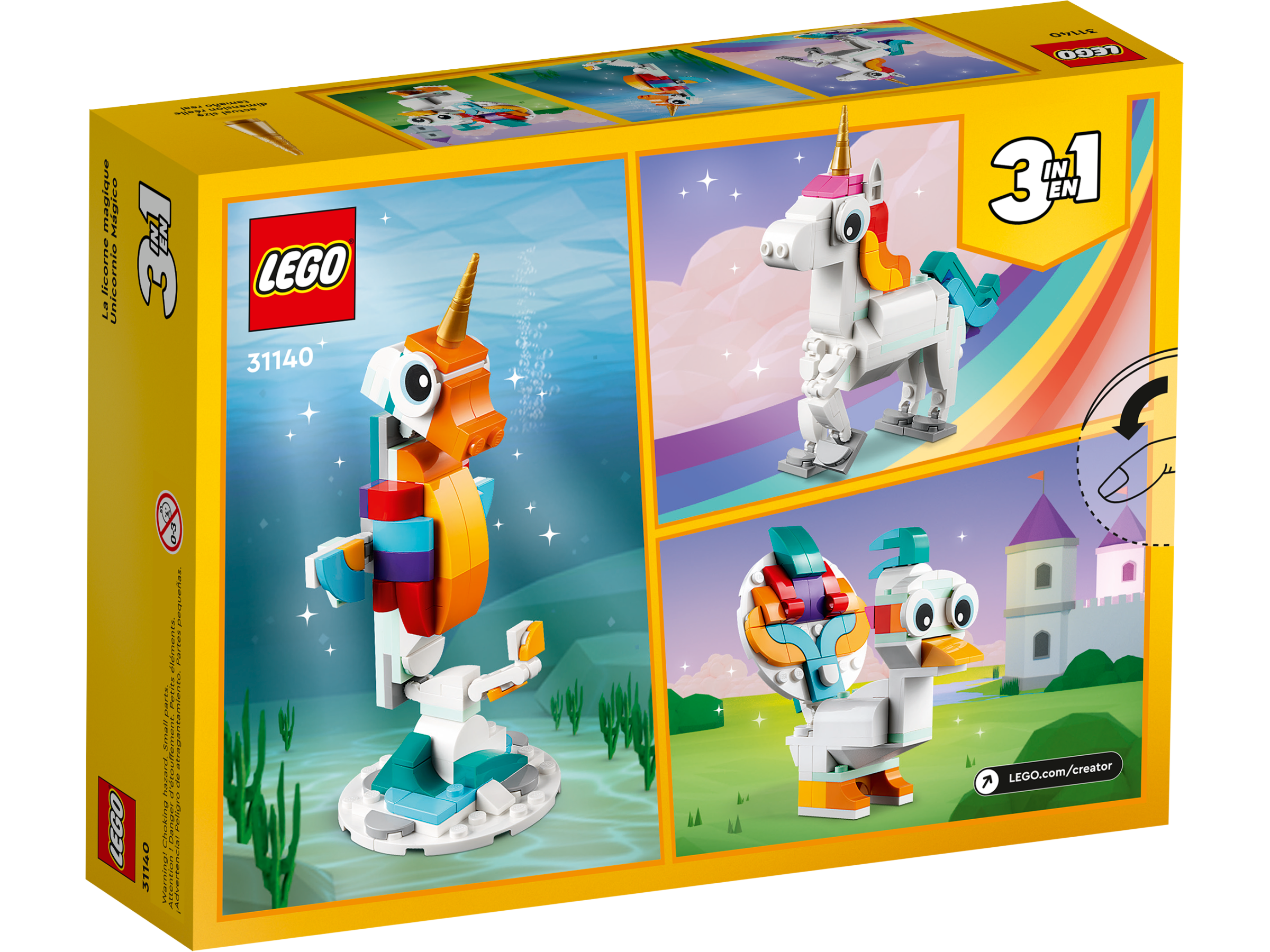 Premium AI Image  A lego unicorn sits in front of a castle.