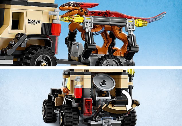 LEGO 76951 Jurassic World Le Transport du Pyroraptor et du Dilophosaurus,  Dinosaures avec Buggy Tout-Terrain, des 7 Ans - Zoma