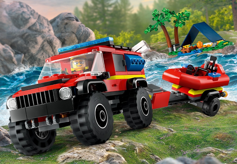 Lego fire truck with hot sale boat