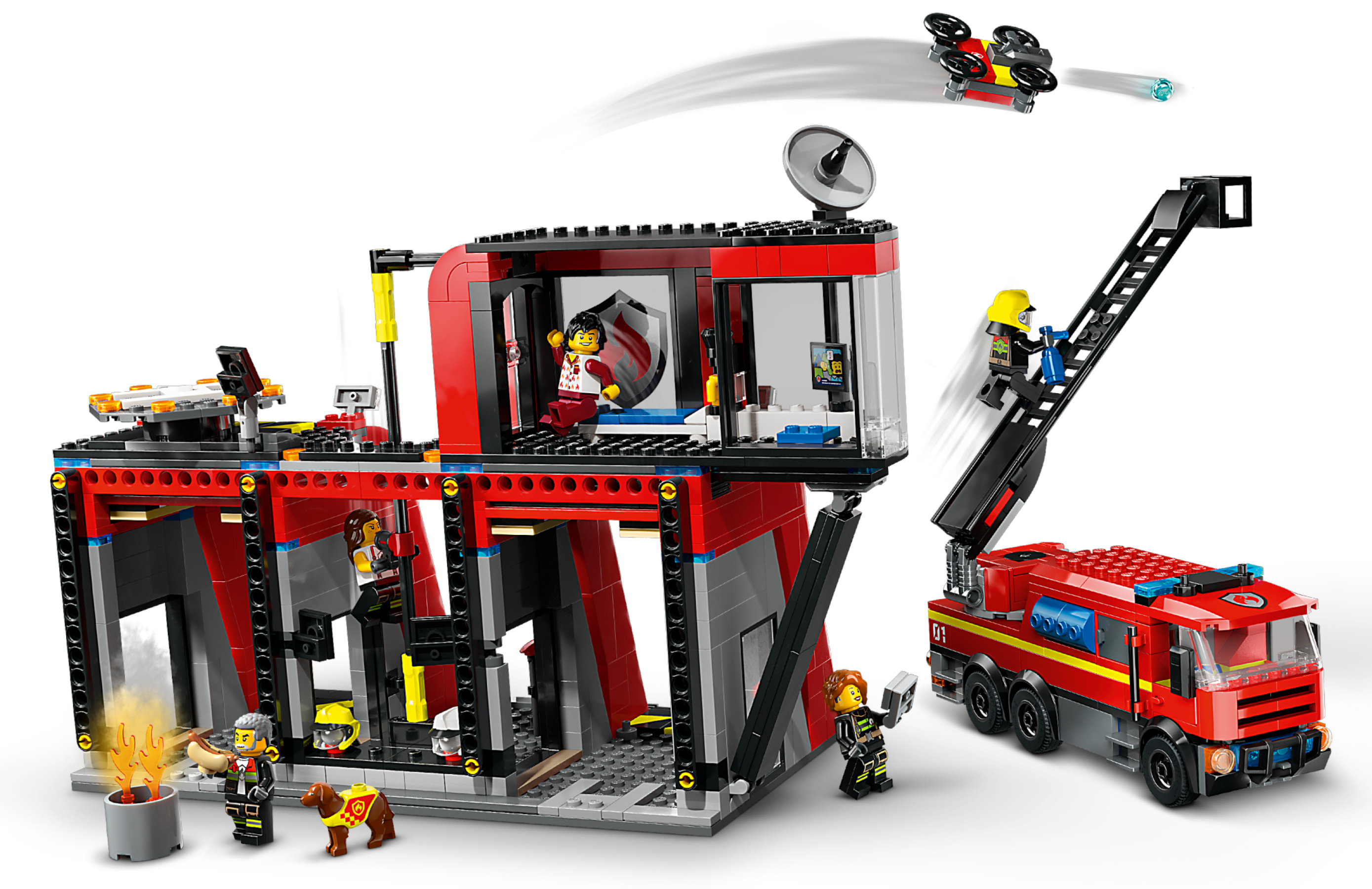 Camion De Pompiers Lego City Avec Pompier Et Bouche D'incendie En  Arrière-plan Ia Générative