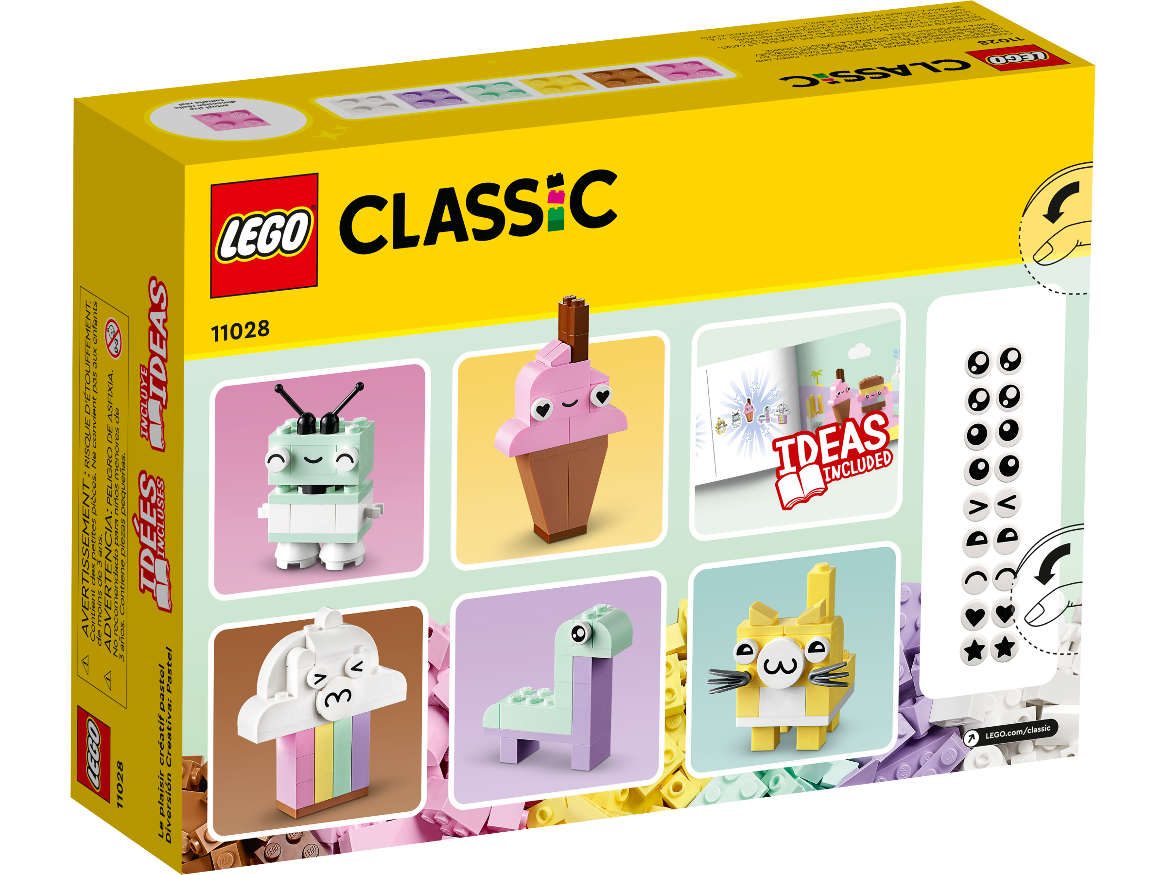 LEGO Classic Creative Pastel Fun Bricks Box 11028, Building Toys for Kids,  Girls, Boys ages 5 Plus with Models; Ice Cream, Dinosaur, Cat & More