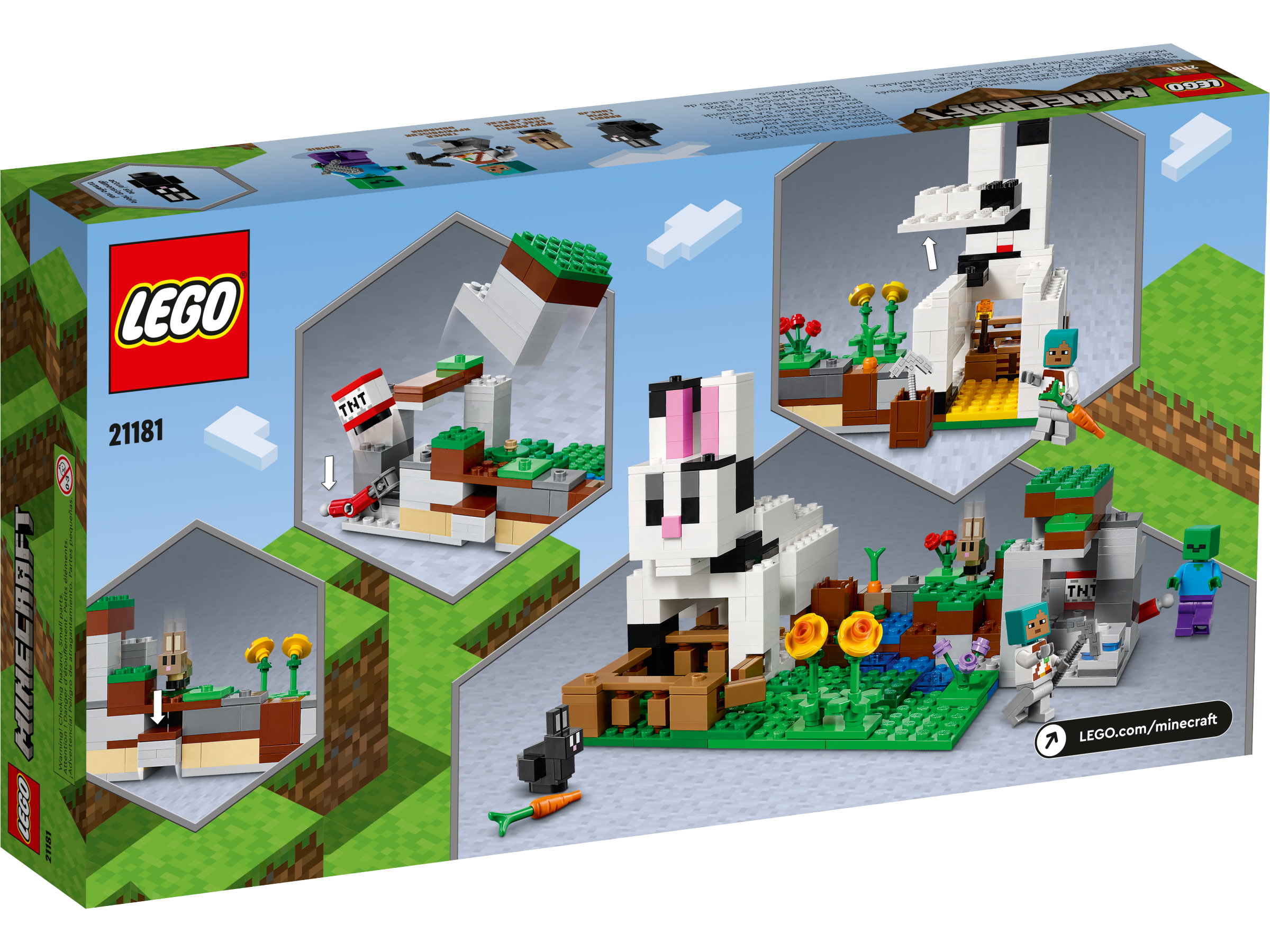 LEGO 21181 Minecraft Le Ranch Lapin, Jouet, avec Figurines Animaux de la  Ferme, Zombie, TNT, Garçons et Filles Des 8 Ans - ADMI