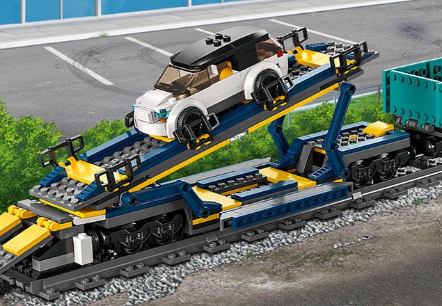 Lego Train City Cargo EV Car Transporter Wagon Track Ramp Buffers from  60336 NEW